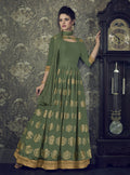 Green And Golden Embroidered Flared Anarkali Suit