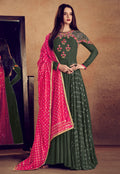 Green And Pink Embellished Anarkali Suit