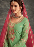 Green And Red Ethnic Embroidered Palazzo Suit