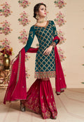 Green And Red Embroidered Gharara Palazzo Suit