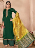 Green And Yellow Combination Embroidered Palazzo Suit