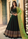 Green Dual Tone Motif Embroidered Ghera Anarkali Suit