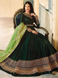 Green Dual Tone Motif Embroidered Ghera Anarkali Suit
