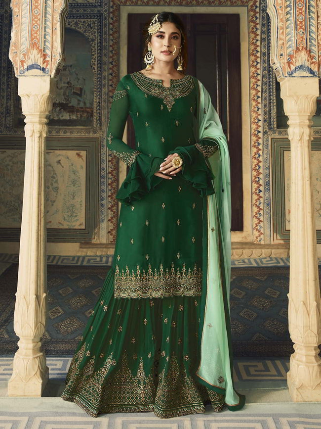 Buy Green Ethnic Wear Gharara 3pc Suit For Women By