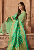 Green Dual Tone Embroidered Satin Churidar Suit