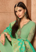 Green Dual Tone Embroidered Satin Churidar Suit