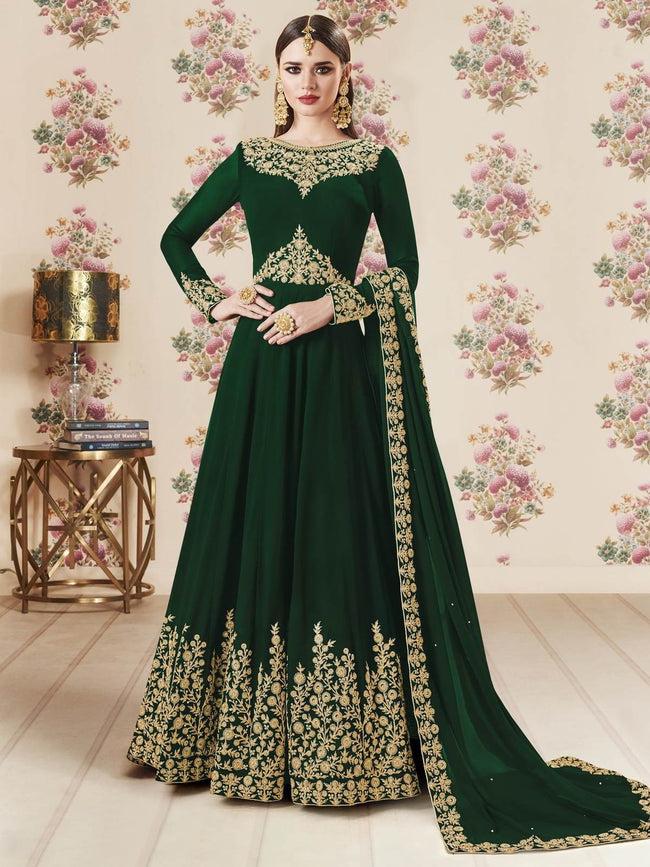 Green Embroidered Georgette Anarkali Suit
