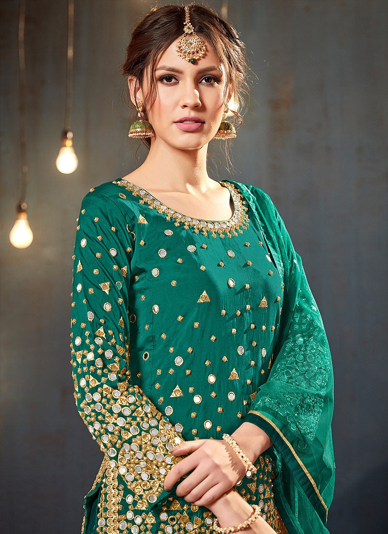 Green Embroidered Traditional Patiala Suit