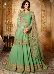 Green Delicately Embroidered Kalidar Anarkali Suit