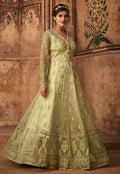 Green Golden Ethnic Embroidered Net Anarkali Suit