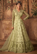 Green Golden Ethnic Embroidered Net Anarkali Suit
