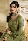 Green Overall Traditional Embroidered Gharara Suit