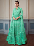 Green Glam Chikankari Embroidered Anarkali Suit
