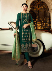 Green Traditional Embroidered Pakistani Pant Suit