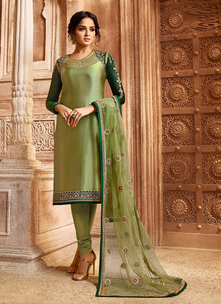 Green Two Tone Dual Bottom Lehenga/Pant Kurti Set