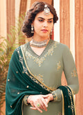 Green Two Tone Embroidered Palazzo Suit