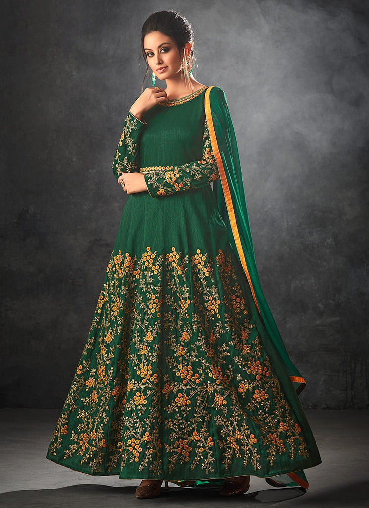 Green Glam With Floral Embroidered Flared Anarkali Suit