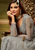 Grey All Over Embroidered Palazzo Suit