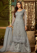 Grey All Over Embroidered Palazzo Suit