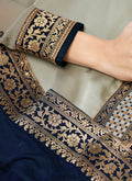 Grey And Blue Embroidered Lehenga Kurti Set
