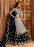 Grey And Navy Blue Dual Bottom Lehenga/Pant Kurti Set