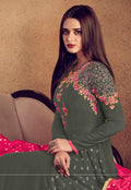 Grey And Pink Embellished Anarkali Suit