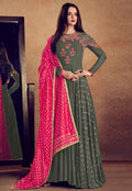 Grey And Pink Embellished Anarkali Suit