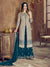 Grey And Turquoise Embroidered Flared Palazzo Suit