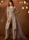 Grey Traditional Embroidered Palazzo Pant Suit