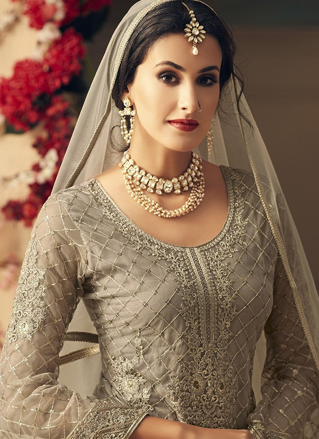 Grey Glam With Multi Embroidery Flared Sharara Suit