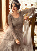 Grey Net And Satin Embroidered Lehenga Kurti Set