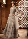 Grey Net And Satin Embroidered Lehenga Kurti Set