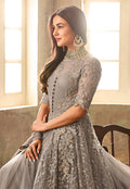 Grey Overall Net Embroidered Anarkali Suit
