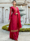 Hot Pink Embroidered Georgette Palazzo Suit