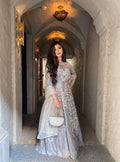 Silverish Grey Embroidered Wedding Anarkali Gown