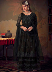 Black Designer Anarkali Gharara Suit