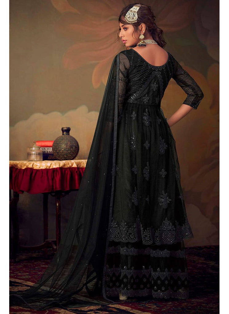 Indian Suits - Black Anarkali Gharara Suit In usa uk canada