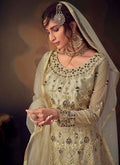 Indian Suits - Beige Anarkali Gharara Suit In usa uk canada