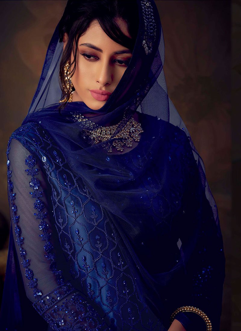 Indian Clothes - Blue Anarkali Gharara Suit In usa uk canada