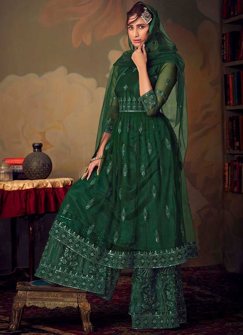 Dark Green Designer Anarkali Gharara Suit