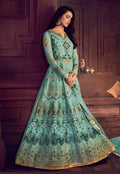 Light Blue Traditional Embroidered Anarkali Suit