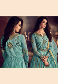 Light Blue Traditional Embroidered Anarkali Suit