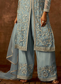 Light Blue Traditional Embroidered Palazzo Pant Suit