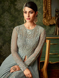 Light Blue Front Slit Embroidered Anarkali Pant Suit