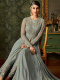Light Blue Front Slit Embroidered Anarkali Pant Suit