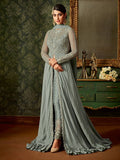 Light Blue Front Slit Embroidered Anarkali Pant Suit