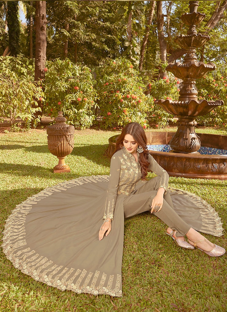 Light Brown Golden Embroidered Slit Style Anarkali Suit