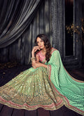Light Green And Pink Zari Embroidered Designer Saree