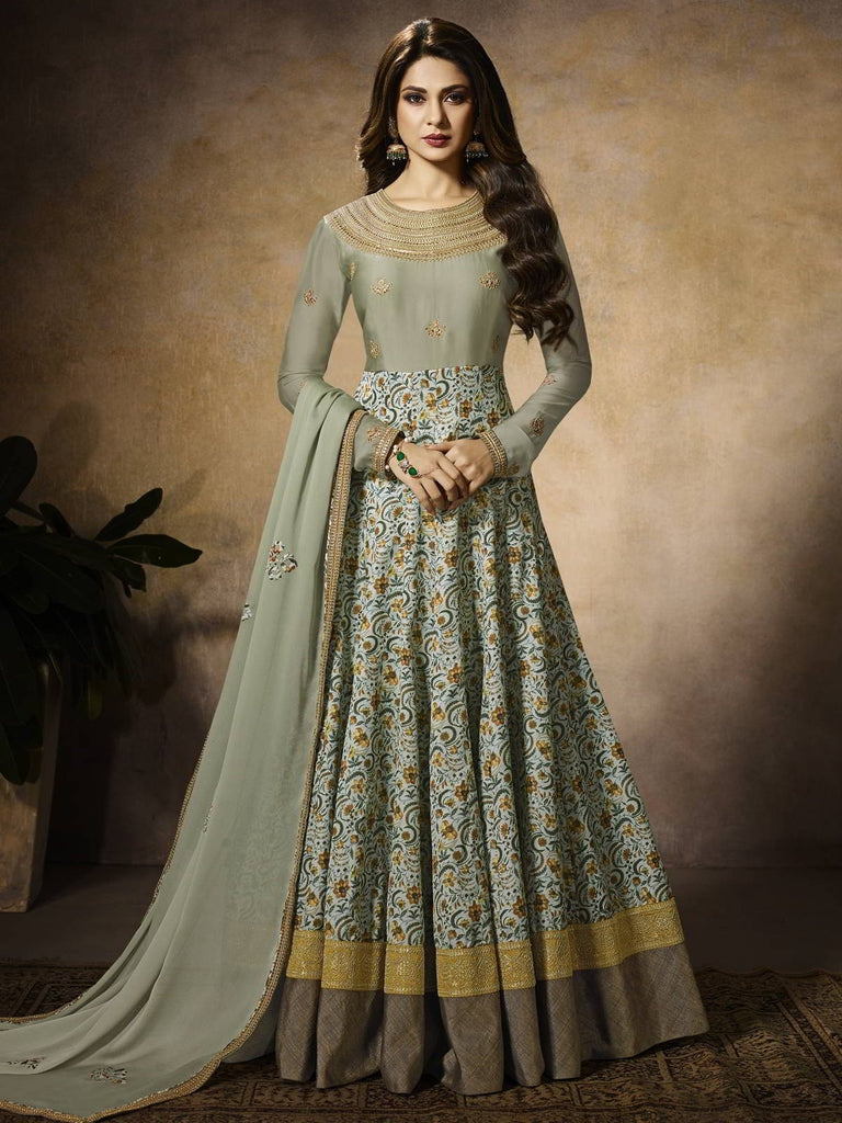 Light Green Embroidered Georgette Anarkali Suit