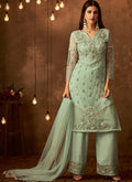 Light Green Traditional Embroidered Palazzo Pant Suit